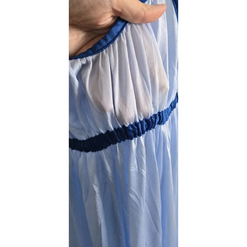 Vintage Sears JR Bazaar Blue Nylon Nightgown Empire Baby Doll Slip Dress Fit S/M - Picture 5 of 9